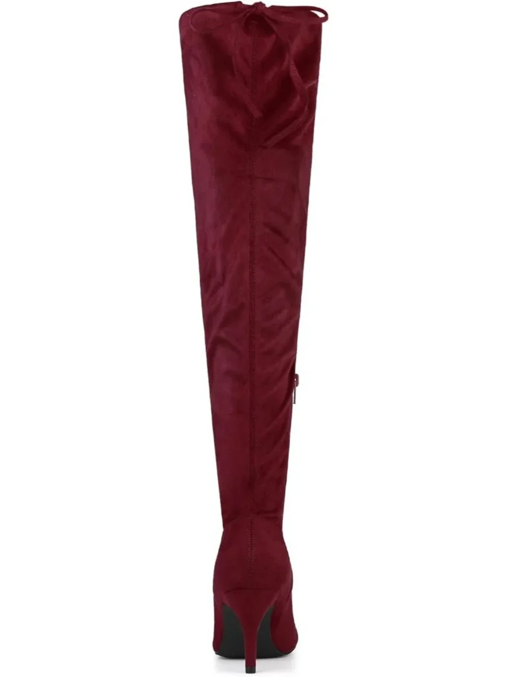 Women's Burgundy Round Toe Chunky Heel Lace Up Synthetic Over The Knee High Boot